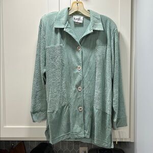 Vintage Ariel Teal Button-Up Jacket see through material netting NOS